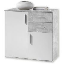 Stella Trading bobby, Cassettiera, effetto cemento, bianco, credenza elegante con ampio spazio disponibile per la zona giorno 80 x 82 x 35 cm, l x a