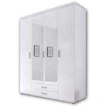 Pol-power - karl, Elegante armadio a 4 ante molto capiente, versatile con ante a battente, bianco con ante a specchio, 160 x 196 x 54 cm, l x a x p