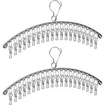 Stendibiancheria per calzini in acciaio inossidabile, confezione da 2, con 40 clip, piccolo stendibiancheria, antivento, per calzini, biancheria