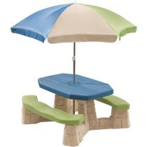 Step 2 - Step2 Naturally Playful Table Picnic Enfant en Vert / Bleu avec Parasol Banc Pique Nique pour Enfants en Plastique