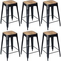 Altobuy - steve - Lot de 6 Tabourets Industriels Bois et Acier H64cm