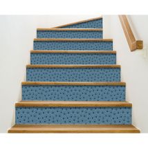 Sticker adhésif déco abstrait géométrique bleu 100 cm x 19,5 cm pour homestaging contremarche avec ronds - Décoration murale intérieure