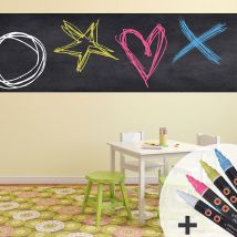 Sticker ardoise tableau noir - stickers muraux adhésif effaçable - ardoise géante 200X60 cm et 4 craies liquides