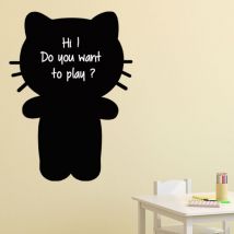 Sticker ardoise tableau noir - stickers muraux adhésif effaçable - caricature chaton - 135x100cm