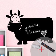 Sticker ardoise tableau noir - stickers muraux adhésif effaçable - une vache souriante + craie liquide bla NC he - 55x75cm