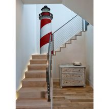Plage - Sticker mural décoratif Bord de mer, Photo décorative Phare rouge et blanc, 50x171,5cm, Magnifique Décoration Murale.