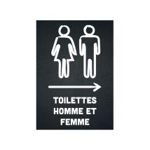 Sticker autocollant 'toilettes homme et femme' flèche à droite format A5 fond noir