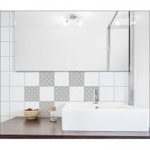 Sticker carrelage adhésif noir 15x15 cm x6, décoratif autocollant graphique avec formes nuageuses sobre.