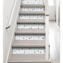 Contremarche Autocollante X3, Motif Géométrique Triangles Scandinave, 19,5 x 100 cm, Gris, Bleu et Noir, Amandola