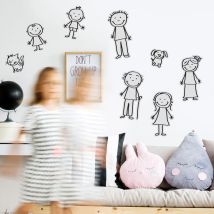 Sticker mural Famille Mignonne 48x68cm - Autocollant Dessin au trait