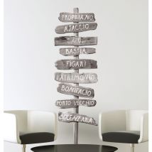 Sticker Adhésif Trompe l'oeil Photo Réaliste, Panneau Directionnel Espagnol Gris, 50 cm x 171 cm, Décoration Murale.