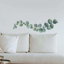 Sticker mural décoratif 68 cm x 24 cm, illustration aquarelle de branche d'eucalyptus, décoration intérieure pour la maison.