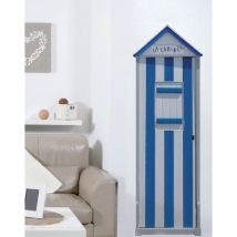 Sticker mural grand format, cabine de Plage bleu, trompe l'oeil, 172 cm x 50 cm. Décorez votre intérieur avec ce sticker mural unique