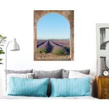 Sticker Fenêtre 3D 60x75cm - Déco Trompe l'Oeil Lavande du Sud, Effet 3D Réaliste