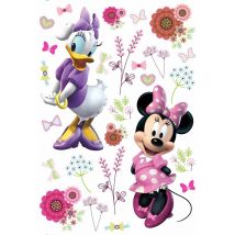 Sticker mural Minnie Mouse & Daisy Duck rose, violet et blanc Disney