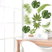 Sticker mural décoratif tropical, feuilles vertes, 68 cm x 48 cm - Décorez votre intérieur avec style