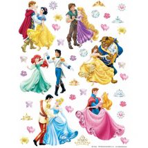 Sticker mural Princesses jaune, rose, violet et bleu Disney