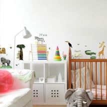 Sticker Autocollant Déco Chambre Enfant Animaux Jungle Roi Savane, 68x24cm, Décoration Murale, Animaux de la Jungle & Roi de la Savane