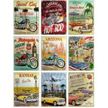 Sticker mural voitures anciennes vintage rouge, jaune et bleu clair Sanders&sanders