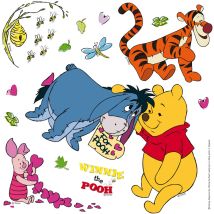 Sticker mural Winnie l'ourson bleu, orange et jaune Disney