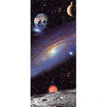 Stickers de porte espace & planète enfant | Stickers de porte chambre terre & étoile | Stickers porte chambre garçon - 91 x 211 cm