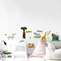 Sticker décoratif, animaux de la jungle avec le roi de la savane sticker pour enfant, 68 cm x 24 cm