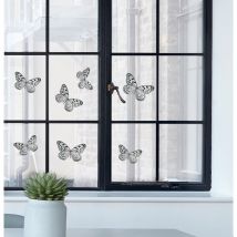 Sticker électrostatique pour vitre, déco fenêtre et sécurité baie vitrée: papillons noirs et blancs, oiseaux, 21 cm x 29,7 cm