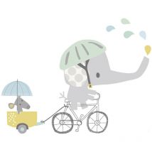 Sticker Lilipinso léphant à vélo 66 x 41,5 cm