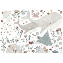 Lilipinso - Sticker sous l'océan baleines, méduses, crabes 64 x 90 cm