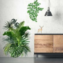 Sticker Mural Bricolage Muraux Tropicaux Plante Feuille Palmier Autocollants Mur Etanche Amovible pour Portes Chambre Mur Fenêtres Décoration Salon