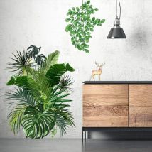 Sticker Mural Bricolage Muraux Tropicaux Plante Feuille Palmier Autocollants Mur Etanche Amovible Pour Portes Chambre Mur Fenêtres Décoration Salon (
