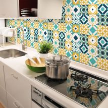 Sticker Mural Carrelage adhésif Cuisine Salle de Bain - 30 STICKERS CARREAUX DE CIMENT AZULEJOS ISODORA - 30stickers10x10cm