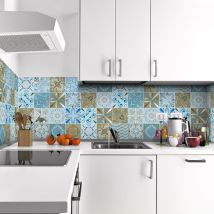 Sticker Mural Carrelage adhésif Cuisine Salle de Bain - 9 stickers carreaux de ciment azulejos canberra - 9stickers20x20cm