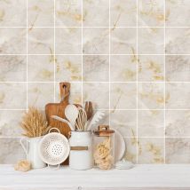 Sticker Mural Carrelage adhésif Cuisine Salle de Bain - 9 STICKERS CARREAUX DE CIMENT MARBRE BEIGE DE CALI - 9stickers15x15cm