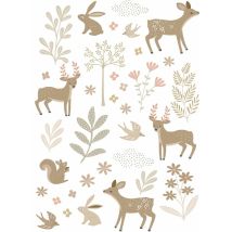 sticker mural cerf beige et rose - ESTAhome