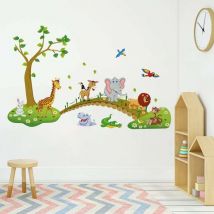 Serbia - Sticker Muraux Animaux Jungle Autocollant Mural Arbres Amovible Deco Stickers Girafe Éléphant Singe Chambre Enfant Bébé Salon Decoration