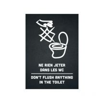 Sticker 'ne rien jeter dans les wc - don't flush anything in the toilet' noir format A6