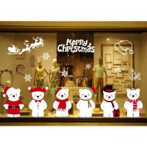 Sticker Noël pour Fenêtre Vitrine Vitre de Boutique diy Sticker Autocollant Mural 6 Ours Flocon De Neige