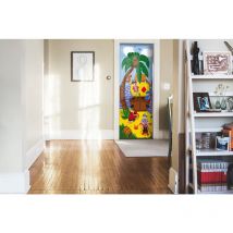Sticker mural Pirates: Île avec Pirates et Singes, 204x83cm - Décoration Porte Murale, Autocollant Amovible