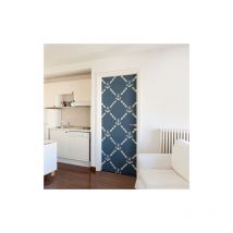 Sticker Porte Ancres Blanches sur Bleu - Déco Intérieure 204cm x 83cm - wsh pour Portes