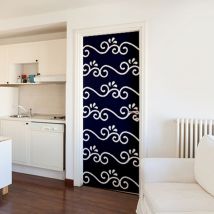 Sticker Porte Arabesque 204x83cm - Autocollant Blanc et Bleu pour Murs et Portes Intérieurs/Extérieurs