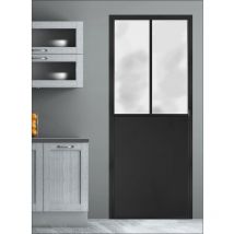 Sticker porte, trompe l'oeil porte atelier noir, style industriel, 204 cm x 60 cm
