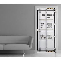 Sticker porte, trompe l'oeil vue sur la porte d'une porte de contenaire métallique, 204 cm x 73 cm
