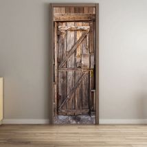 Sticker Trompe l'Oeil Porte - Sticker Trompe l'Oeil Porte Bois Ancien - Sticker Mural Déco - Sticker Porte - Poster Porte - Stickers Muraux (77x200