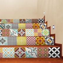 Ambiance-sticker - Stickers adhésifs escalier carrelages contremarche - mosaique multicolore - 2 bandes de 15x105cm