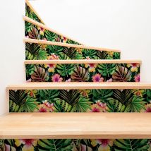 Ambiance-sticker - Stickers adhésifs escalier carrelages contremarche - tropical progreso - 2 bandes de 17x119cm