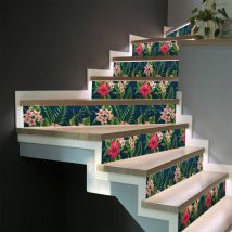 Ambiance-sticker - Stickers adhésifs escalier carrelages contremarche - tropical sao goncalo - 2 bandes de 16.5x115.5cm