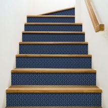 Contremarche Autocollante 3D Montaperti Bleu Clair 19,5x100cm - Forme Géométrique Cubes sur Fond Bleu Foncé, Lot de 3 Pièces