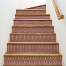 Contremarche adhésive autocollante Pianella, 19,5 x 100 cm, motif éventails rouge, style asiatique, x3.