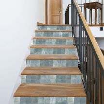 Adhésif Autocollant Contremarche x3 19,5x100cm Carrelage Zellige Gris Bleutée Petits Carreaux